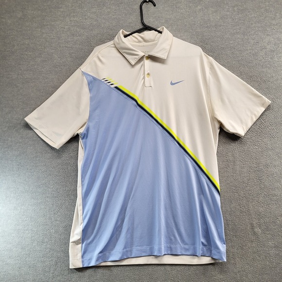 Nike Golf Men Polo Shirt Large Blue Colorblock Tour Performance Dri Fit Swoosh - Picture 1 of 9